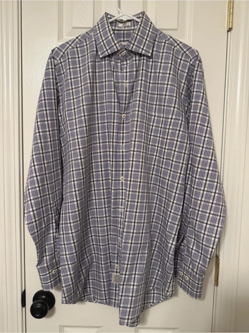 Peter Millar- Men's Plaid Button-Down Shirt in Blue and White - Medium